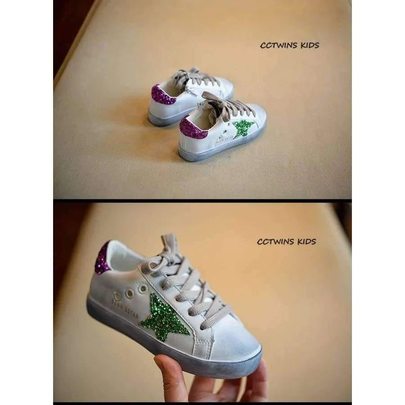 Toddler Fashion Sport Lace-Up Shoe Baby Girl Kid Glitter Sneaker Children Pu Leather Breathable Trainer F1830