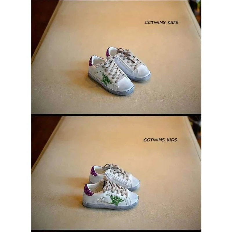 Toddler Fashion Sport Lace-Up Shoe Baby Girl Kid Glitter Sneaker Children Pu Leather Breathable Trainer F1830