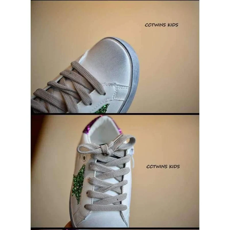 Toddler Fashion Sport Lace-Up Shoe Baby Girl Kid Glitter Sneaker Children Pu Leather Breathable Trainer F1830