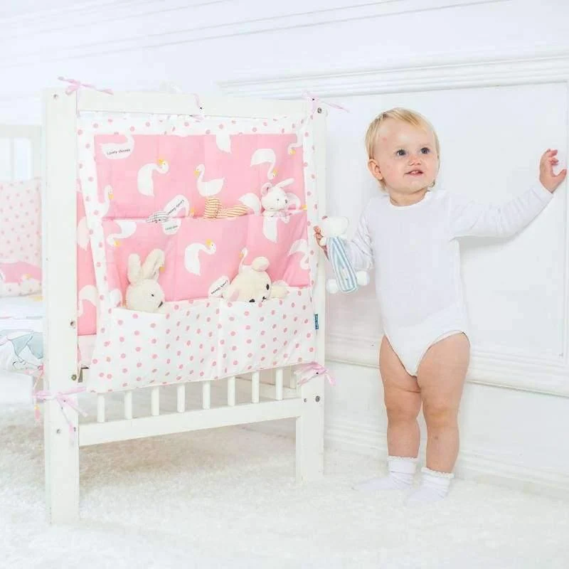 Babybett Hängeaufbewahrungstasche Baumwolle Krippe Organizer für Neugeborene Baby Bettwäsche Set Cartoon-Muster Babybett Spielzeug Windel Tasche