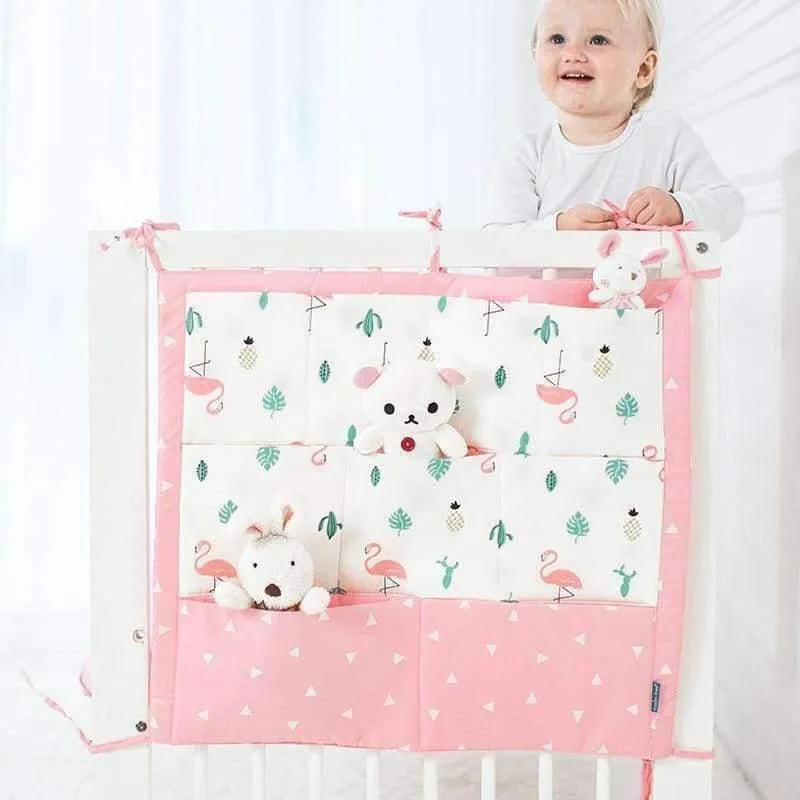 Babybett Hängeaufbewahrungstasche Baumwolle Krippe Organizer für Neugeborene Baby Bettwäsche Set Cartoon-Muster Babybett Spielzeug Windel Tasche