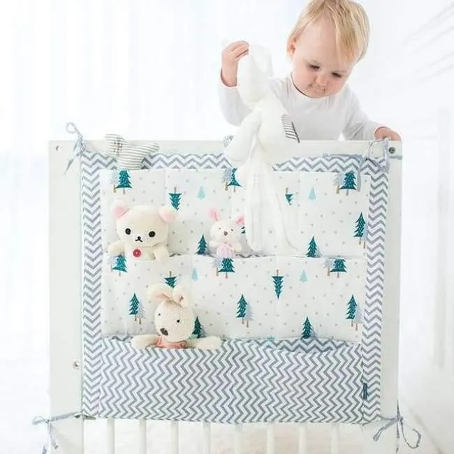Babybett Hängeaufbewahrungstasche Baumwolle Krippe Organizer für Neugeborene Baby Bettwäsche Set Cartoon-Muster Babybett Spielzeug Windel Tasche