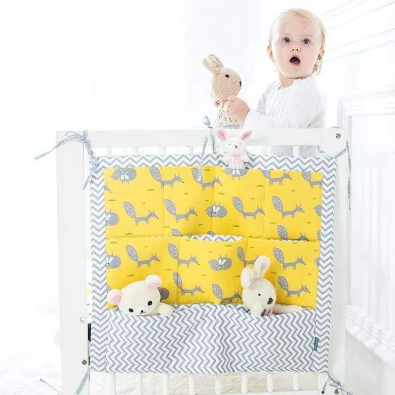 Babybett Hängeaufbewahrungstasche Baumwolle Krippe Organizer für Neugeborene Baby Bettwäsche Set Cartoon-Muster Babybett Spielzeug Windel Tasche