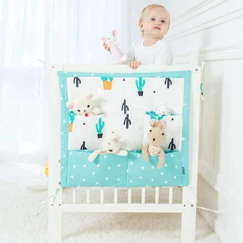 Babybett Hängeaufbewahrungstasche Baumwolle Krippe Organizer für Neugeborene Baby Bettwäsche Set Cartoon-Muster Babybett Spielzeug Windel Tasche