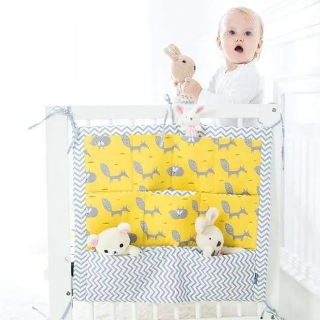 Babybett Hängeaufbewahrungstasche Baumwolle Krippe Organizer für Neugeborene Baby Bettwäsche Set Cartoon-Muster Babybett Spielzeug Windel Tasche