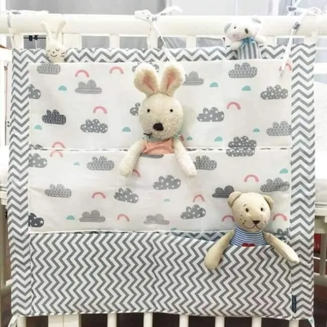 Babybett Hängeaufbewahrungstasche Baumwolle Krippe Organizer für Neugeborene Baby Bettwäsche Set Cartoon-Muster Babybett Spielzeug Windel Tasche