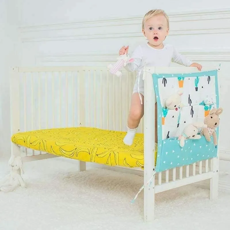 Babybett Hängeaufbewahrungstasche Baumwolle Krippe Organizer für Neugeborene Baby Bettwäsche Set Cartoon-Muster Babybett Spielzeug Windel Tasche
