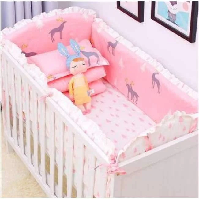 Weiche Baby-Bettwäsche-Sets aus Baumwolle mit Cartoon-Motiv, grauer Elefant, Babybett-Stoßstange, inklusive Kissen/Stoßstangen/Blatt/Bettbezug