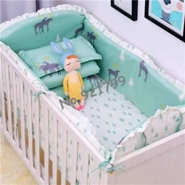 Weiche Baby-Bettwäsche-Sets aus Baumwolle mit Cartoon-Motiv, grauer Elefant, Babybett-Stoßstange, inklusive Kissen/Stoßstangen/Blatt/Bettbezug