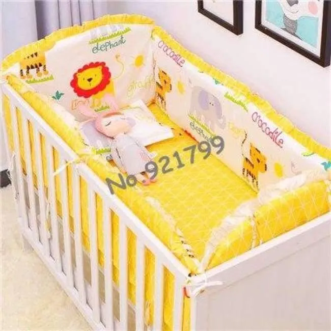 Weiche Baby-Bettwäsche-Sets aus Baumwolle mit Cartoon-Motiv, grauer Elefant, Babybett-Stoßstange, inklusive Kissen/Stoßstangen/Blatt/Bettbezug