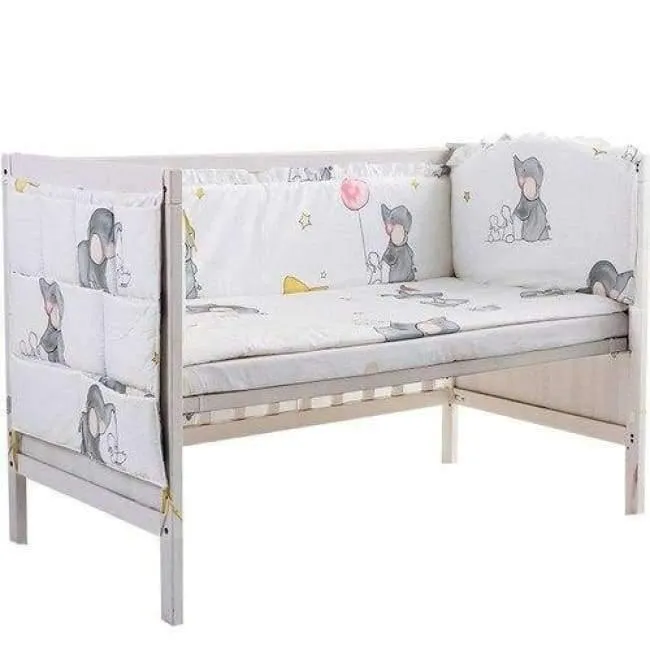 Weiche Baby-Bettwäsche-Sets aus Baumwolle mit Cartoon-Motiv, grauer Elefant, Babybett-Stoßstange, inklusive Kissen/Stoßstangen/Blatt/Bettbezug