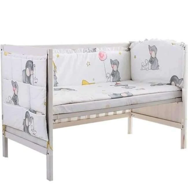 Weiche Baby-Bettwäsche-Sets aus Baumwolle mit Cartoon-Motiv, grauer Elefant, Babybett-Stoßstange, inklusive Kissen/Stoßstangen/Blatt/Bettbezug