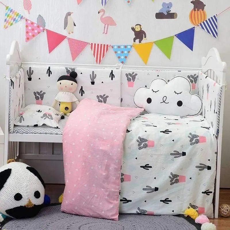 3-teiliges Bettwäscheset aus Baumwolle, modisches Kinderbettset mit Kaktus-/Flamingo-/Fuchsmuster (Bettbezug + Kissenbezug + Bettlaken)