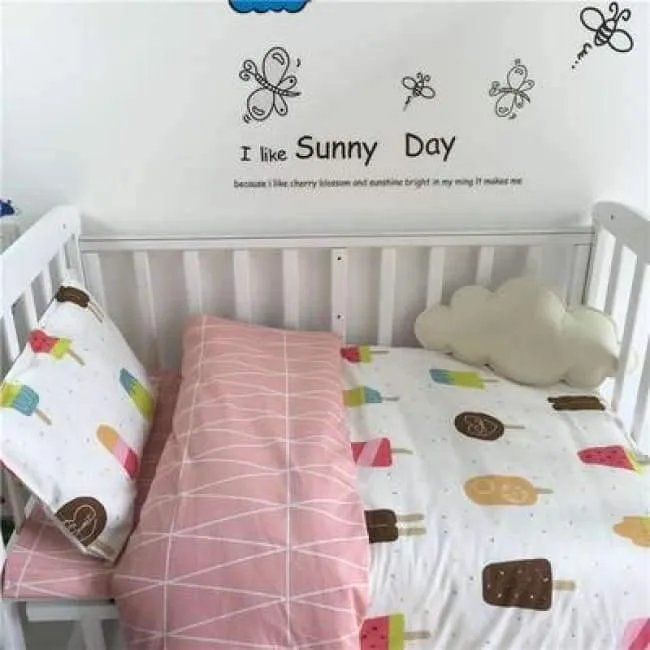 3-teiliges Set mit Bettlaken für Neugeborene, Bettbezug, Babybett, 100 % Baumwolle (Bettbezug + Laken + Kissenbezug).