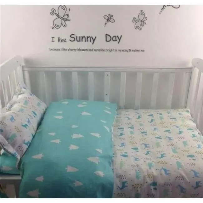 3-teiliges Set mit Bettlaken für Neugeborene, Bettbezug, Babybett, 100 % Baumwolle (Bettbezug + Laken + Kissenbezug).