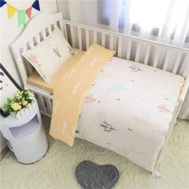 3-teiliges Set mit Bettlaken für Neugeborene, Bettbezug, Babybett, 100 % Baumwolle (Bettbezug + Laken + Kissenbezug).