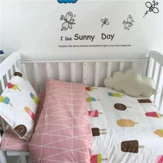 3-teiliges Set mit Bettlaken für Neugeborene, Bettbezug, Babybett, 100 % Baumwolle (Bettbezug + Laken + Kissenbezug).