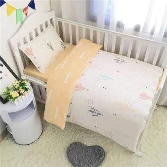 3-teiliges Set mit Bettlaken für Neugeborene, Bettbezug, Babybett, 100 % Baumwolle (Bettbezug + Laken + Kissenbezug).