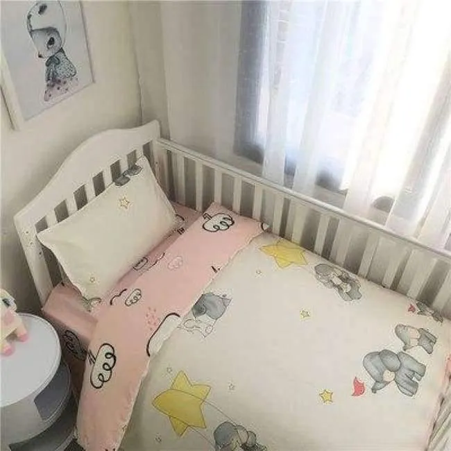 3-teiliges Set mit Bettlaken für Neugeborene, Bettbezug, Babybett, 100 % Baumwolle (Bettbezug + Laken + Kissenbezug).