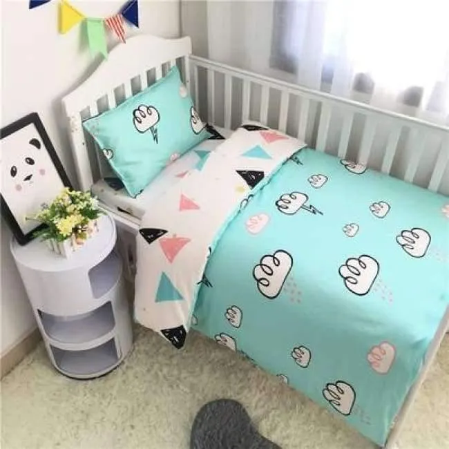 3-teiliges Set mit Bettlaken für Neugeborene, Bettbezug, Babybett, 100 % Baumwolle (Bettbezug + Laken + Kissenbezug).