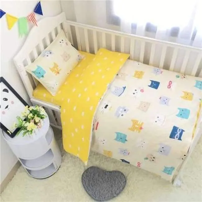 3-teiliges Set mit Bettlaken für Neugeborene, Bettbezug, Babybett, 100 % Baumwolle (Bettbezug + Laken + Kissenbezug).