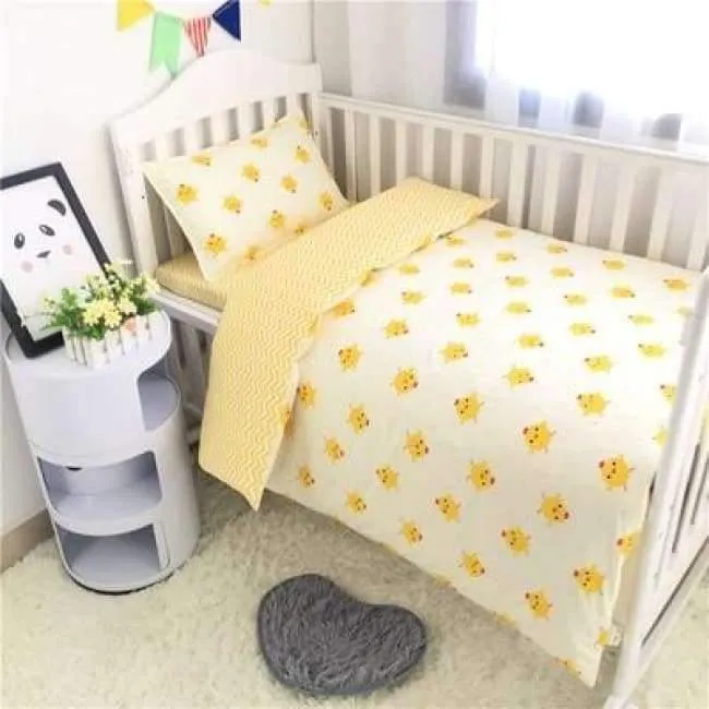 3-teiliges Set mit Bettlaken für Neugeborene, Bettbezug, Babybett, 100 % Baumwolle (Bettbezug + Laken + Kissenbezug).