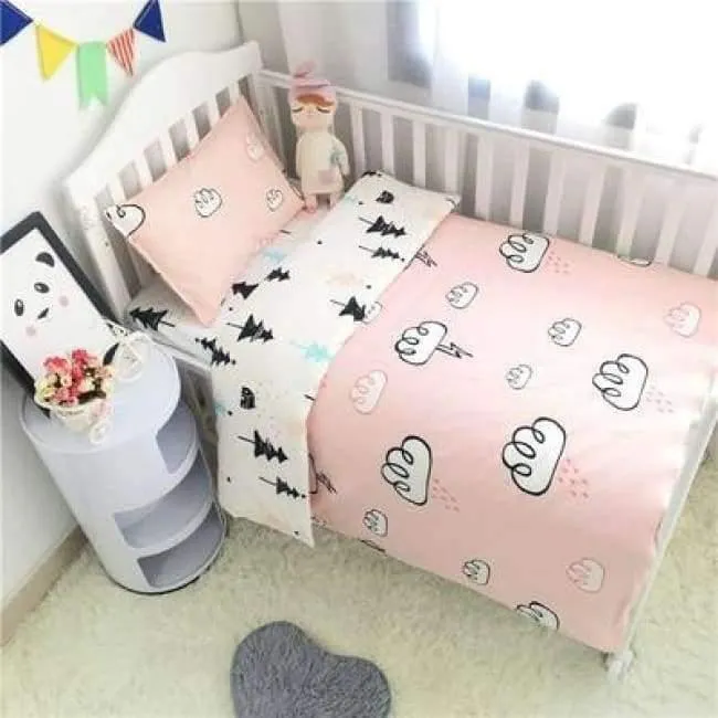 3-teiliges Set mit Bettlaken für Neugeborene, Bettbezug, Babybett, 100 % Baumwolle (Bettbezug + Laken + Kissenbezug).