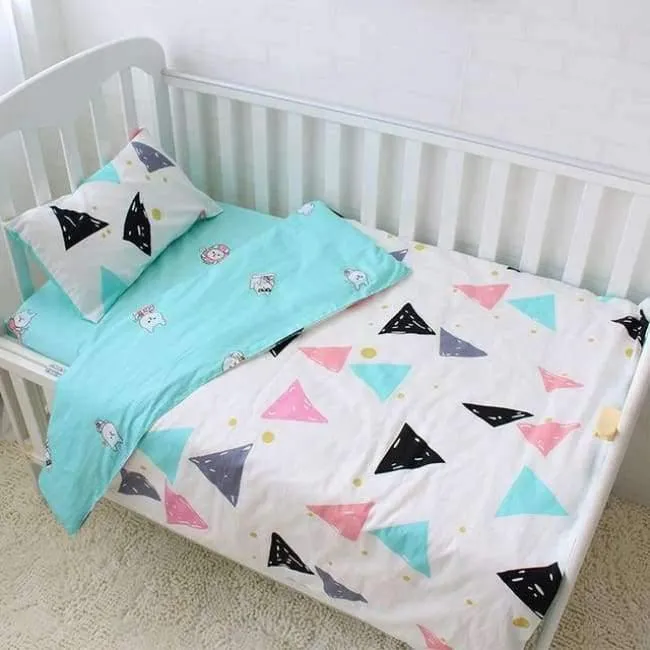 3-teiliges Baby-Bettwäscheset aus reiner Baumwolle mit Cartoon-Muster, Bettwäscheset für Kinderbett, inklusive Kissenbezug, Bettlaken, Bettbezug ohne Füllstoff