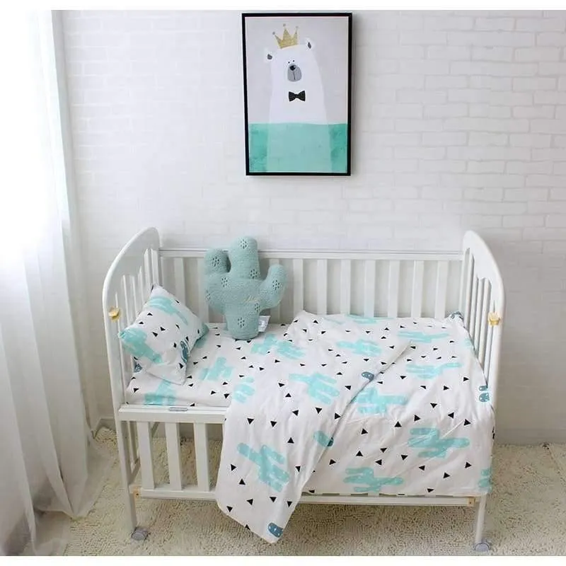 3-teiliges Baby-Bettwäscheset aus reiner Baumwolle mit Cartoon-Muster, Bettwäscheset für Kinderbett, inklusive Kissenbezug, Bettlaken, Bettbezug ohne Füllstoff