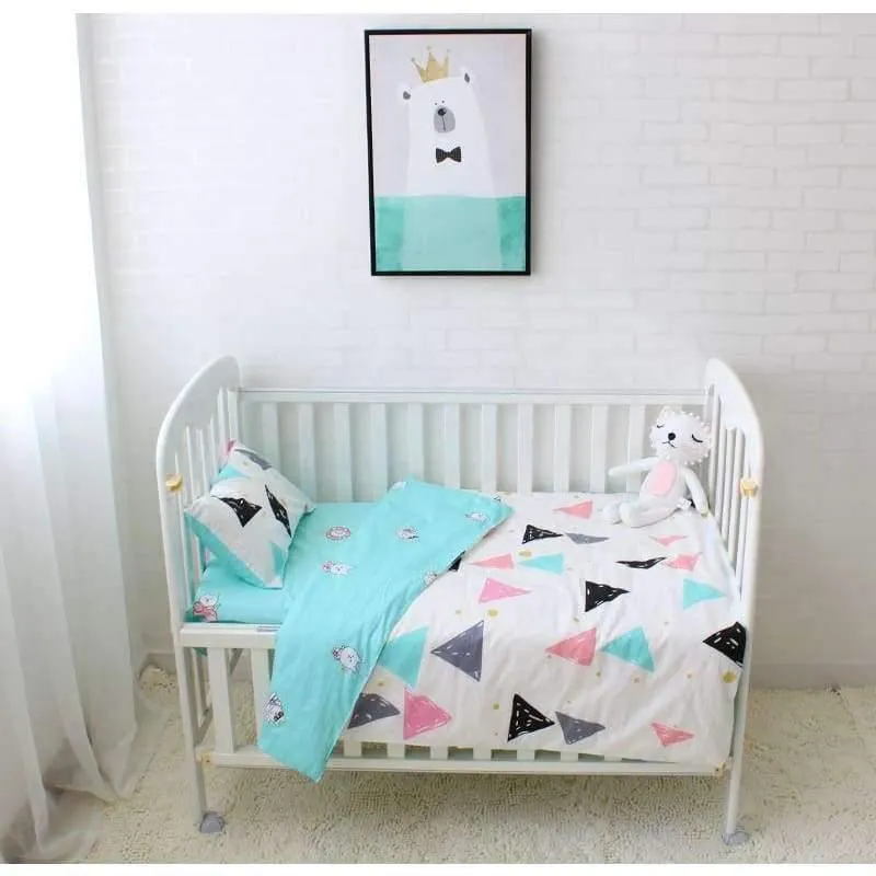 3-teiliges Baby-Bettwäscheset aus reiner Baumwolle mit Cartoon-Muster, Bettwäscheset für Kinderbett, inklusive Kissenbezug, Bettlaken, Bettbezug ohne Füllstoff