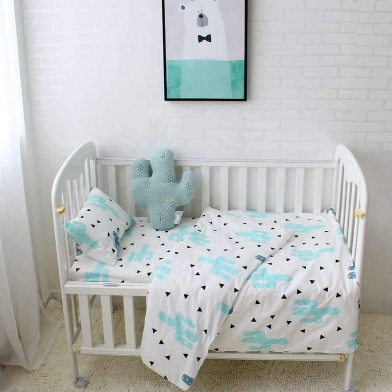 3-teiliges Baby-Bettwäscheset aus reiner Baumwolle mit Cartoon-Muster, Bettwäscheset für Kinderbett, inklusive Kissenbezug, Bettlaken, Bettbezug ohne Füllstoff