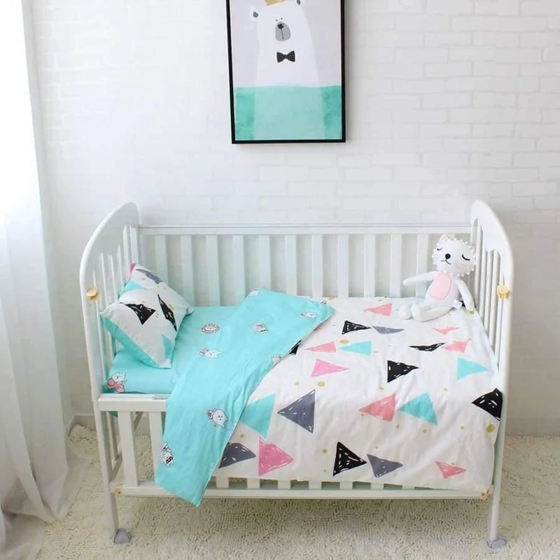 3-teiliges Baby-Bettwäscheset aus reiner Baumwolle mit Cartoon-Muster, Bettwäscheset für Kinderbett, inklusive Kissenbezug, Bettlaken, Bettbezug ohne Füllstoff
