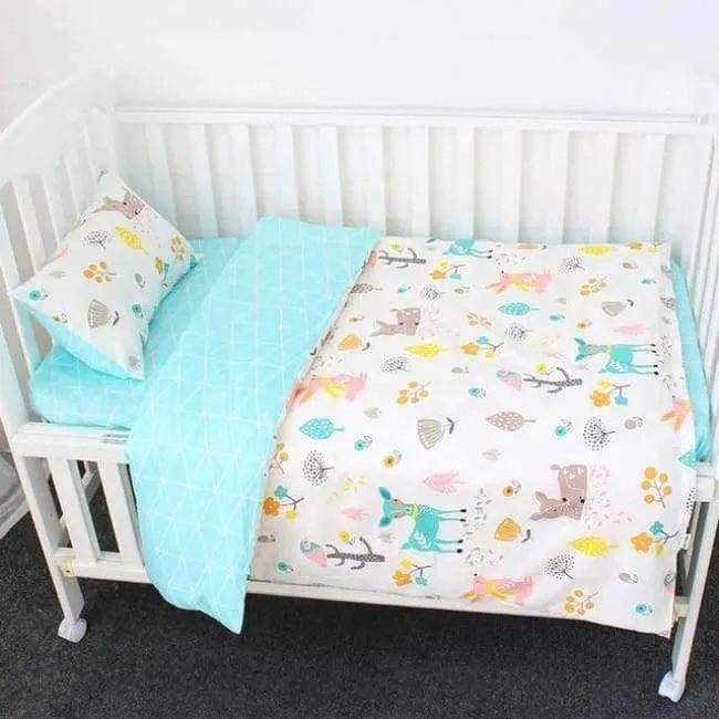 3-teiliges Baby-Bettwäscheset aus reiner Baumwolle mit Cartoon-Muster, Bettwäscheset für Kinderbett, inklusive Kissenbezug, Bettlaken, Bettbezug ohne Füllstoff