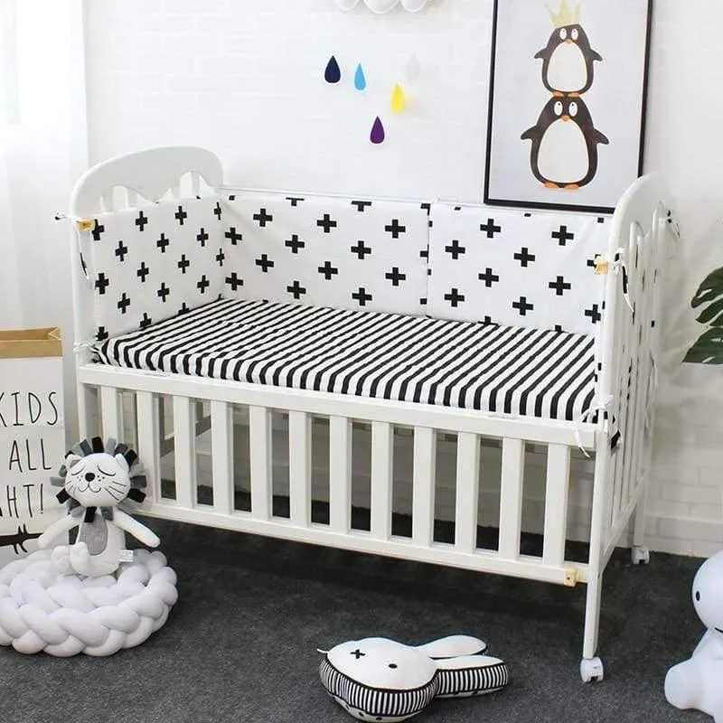 Babybett-Bettwäscheset, weiche, atmungsaktive Baumwollbettwäsche für Kinder, inklusive Steppdecke, Kissen, Stoßstange, Bettlaken, Wiegenset für Kinder
