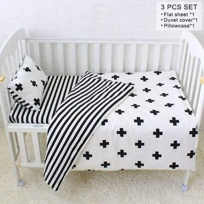 Babybett-Bettwäscheset, weiche, atmungsaktive Baumwollbettwäsche für Kinder, inklusive Steppdecke, Kissen, Stoßstange, Bettlaken, Wiegenset für Kinder