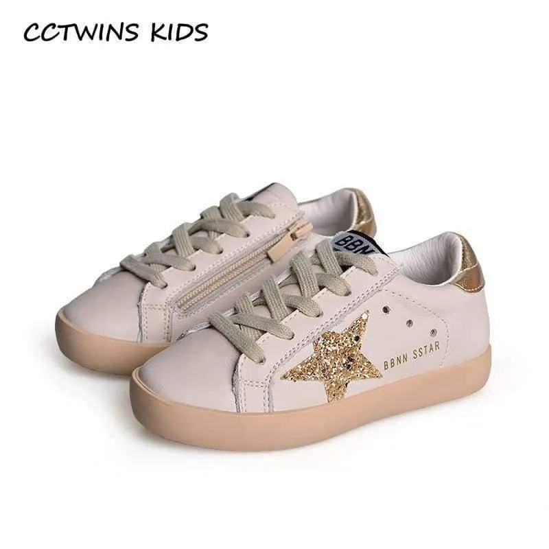 Fashion Baby Girl Sport Star Gold Shoe Kid Glitter Sneaker Children Leather Breathable Trainer FSL2239