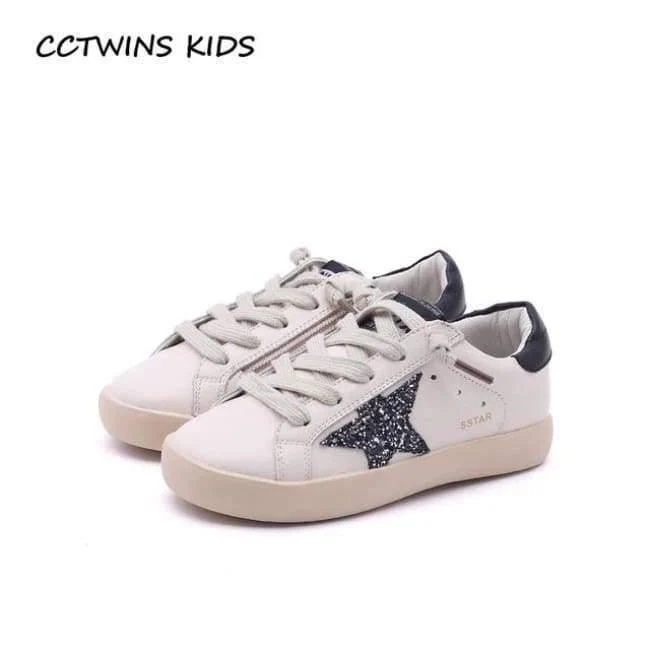 Fashion Baby Girl Sport Star Gold Shoe Kid Glitter Sneaker Children Leather Breathable Trainer FSL2239