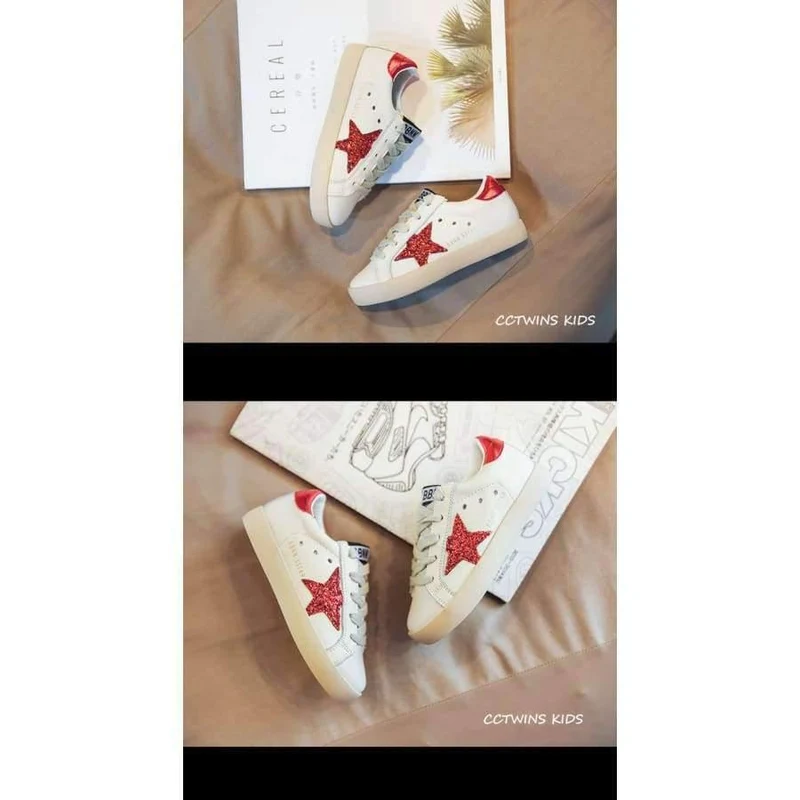 Fashion Baby Girl Sport Star Gold Shoe Kid Glitter Sneaker Children Leather Breathable Trainer FSL2239