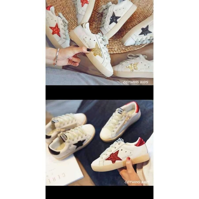 Fashion Baby Girl Sport Star Gold Shoe Kid Glitter Sneaker Children Leather Breathable Trainer FSL2239