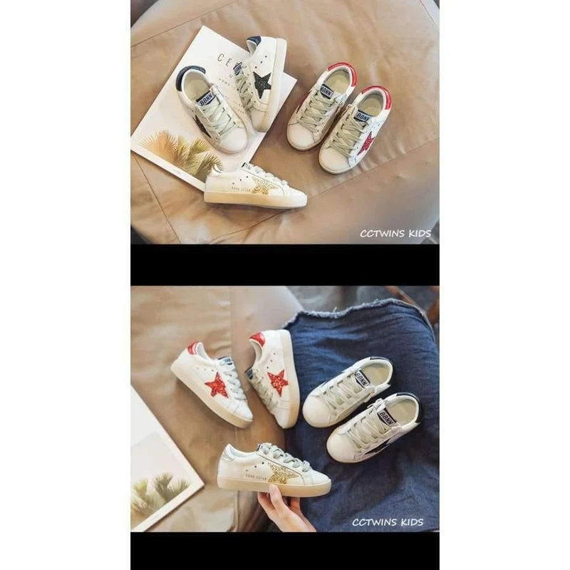 Fashion Baby Girl Sport Star Gold Shoe Kid Glitter Sneaker Children Leather Breathable Trainer FSL2239