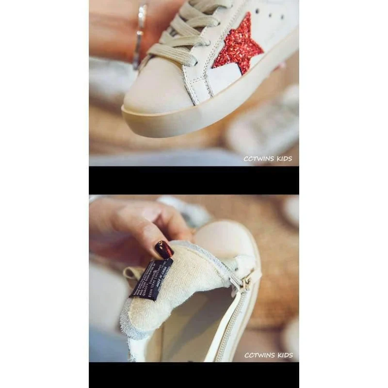 Fashion Baby Girl Sport Star Gold Shoe Kid Glitter Sneaker Children Leather Breathable Trainer FSL2239