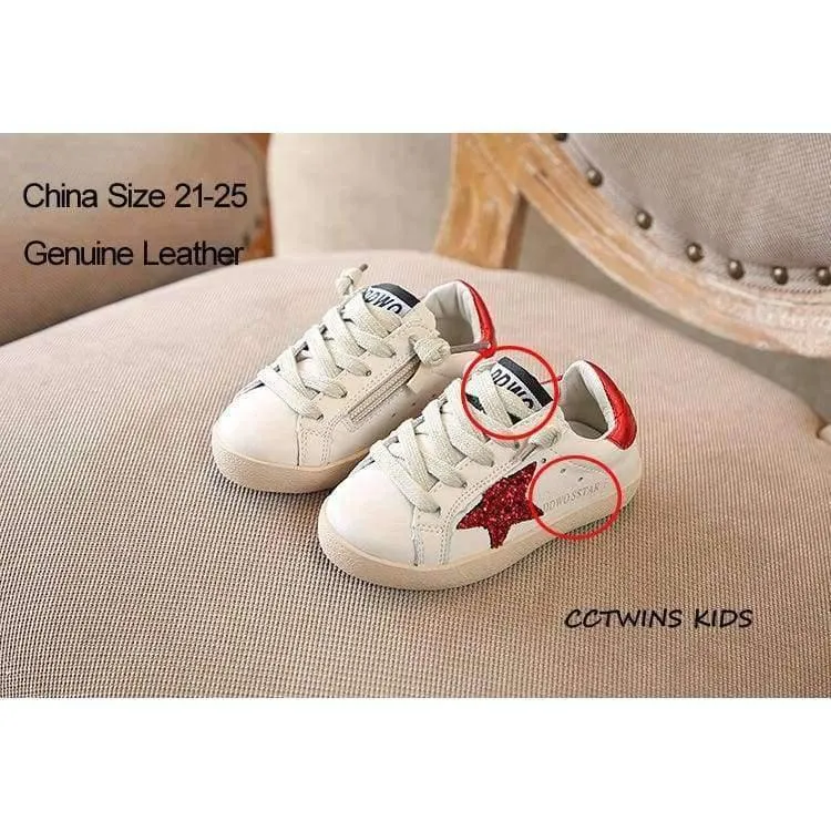 Fashion Baby Girl Sport Star Gold Shoe Kid Glitter Sneaker Children Leather Breathable Trainer FSL2239