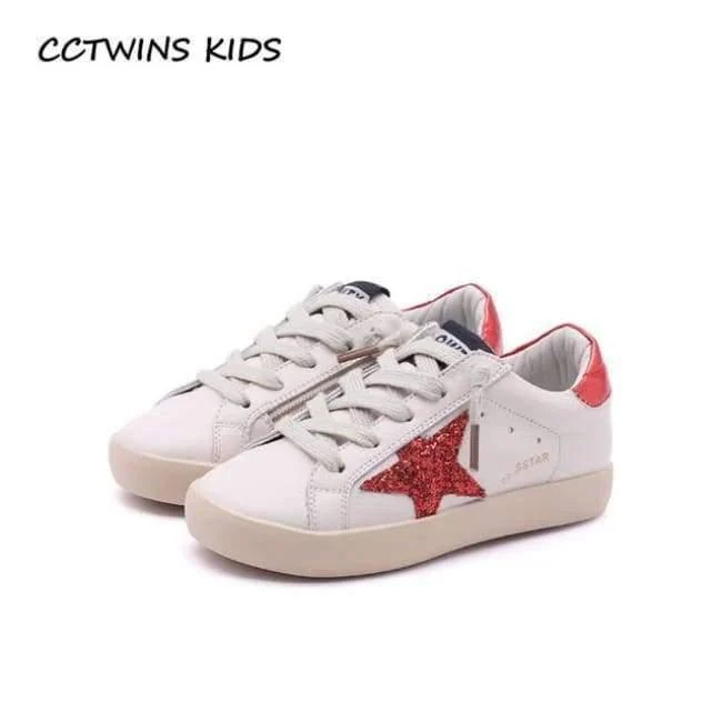 Fashion Baby Girl Sport Star Gold Shoe Kid Glitter Sneaker Children Leather Breathable Trainer FSL2239