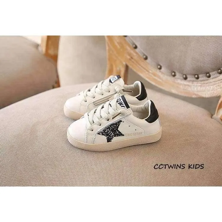 Fashion Baby Girl Sport Star Gold Shoe Kid Glitter Sneaker Children Leather Breathable Trainer FSL2239