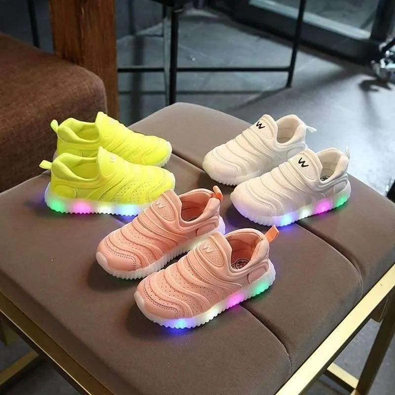 Coole, weiche, süße Baby-Kleinkind-Slipper für Frühling/Herbst. Schöne Baby-Laufschuhe mit LED-Beleuchtung, Glitzer-Schuhe für Mädchen und Jungen