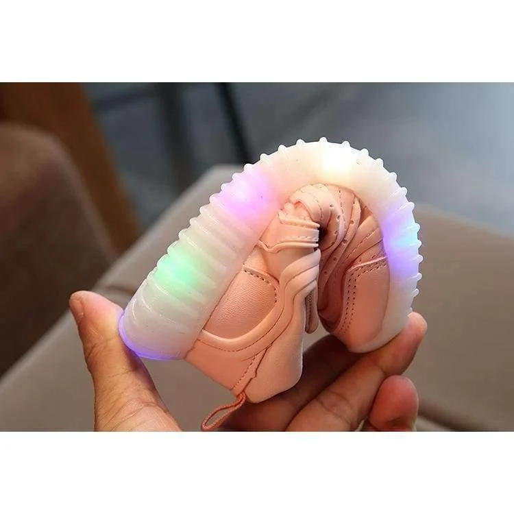 Coole, weiche, süße Baby-Kleinkind-Slipper für Frühling/Herbst. Schöne Baby-Laufschuhe mit LED-Beleuchtung, Glitzer-Schuhe für Mädchen und Jungen