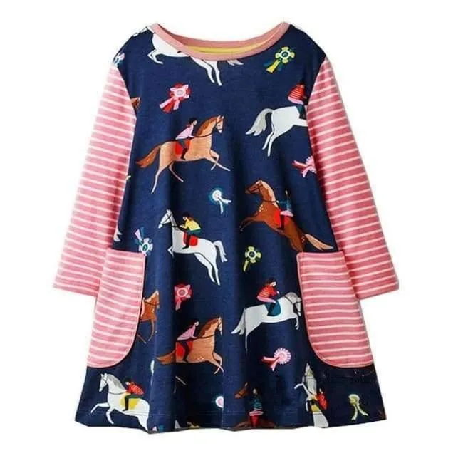 Mädchen Kleid mit Tierapplikationen Langarm Prinzessin Kleid Kinder Kostüm Robe Fille Kinder Party Kleider Baby Mädchen Kleidung