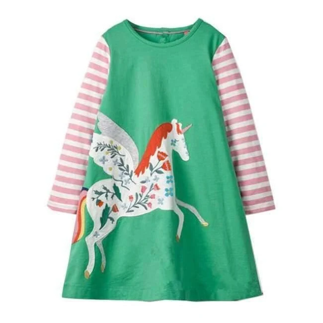 Mädchen Kleid mit Tierapplikationen Langarm Prinzessin Kleid Kinder Kostüm Robe Fille Kinder Party Kleider Baby Mädchen Kleidung