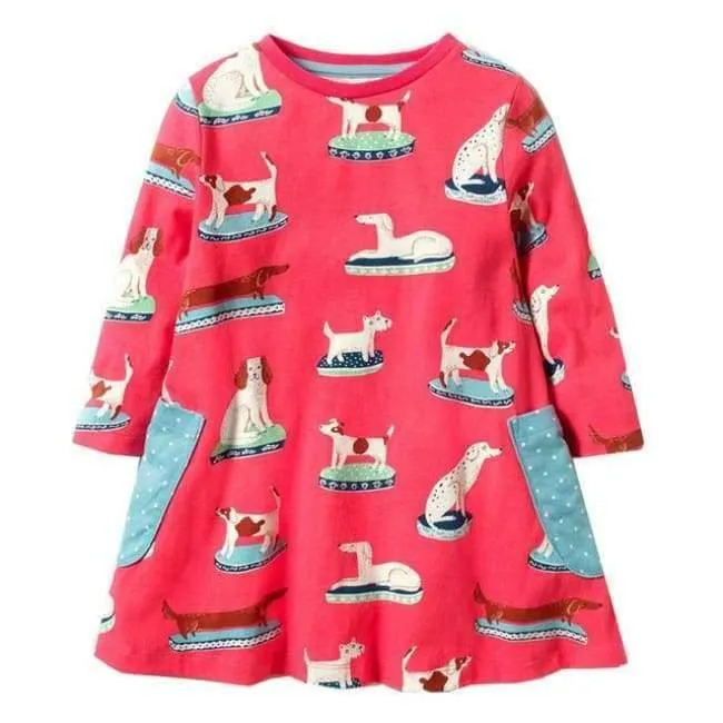 Mädchen Kleid mit Tierapplikationen Langarm Prinzessin Kleid Kinder Kostüm Robe Fille Kinder Party Kleider Baby Mädchen Kleidung