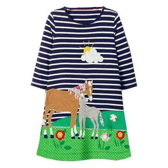 Mädchen Kleid mit Tierapplikationen Langarm Prinzessin Kleid Kinder Kostüm Robe Fille Kinder Party Kleider Baby Mädchen Kleidung